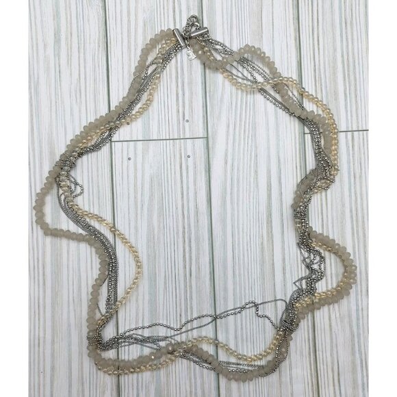 Agatha Silver Tone Chain & Crystal Glass Bead Multi Media Strand Necklace 32" - Picture 6 of 7